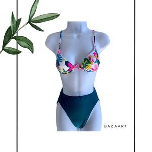 Xhilaration Floral Demi Bikini Top & Xhilaration High Waisted Bikini Bottom